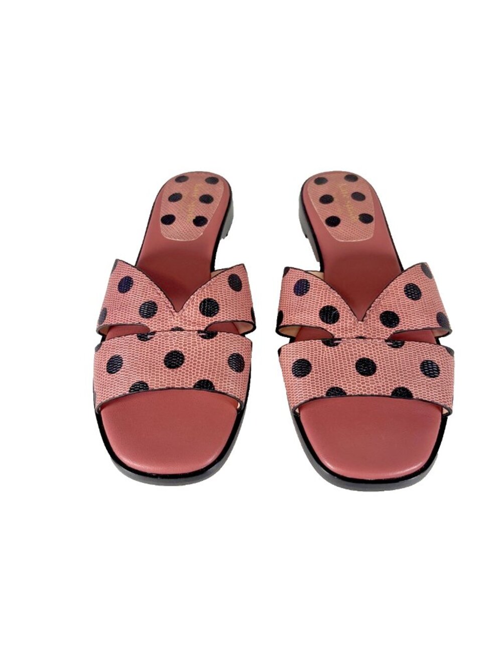 Kate Spade Slide Sandals Womens Size 5.5 Pink Leather Polka Dot Bow Flats Preppy